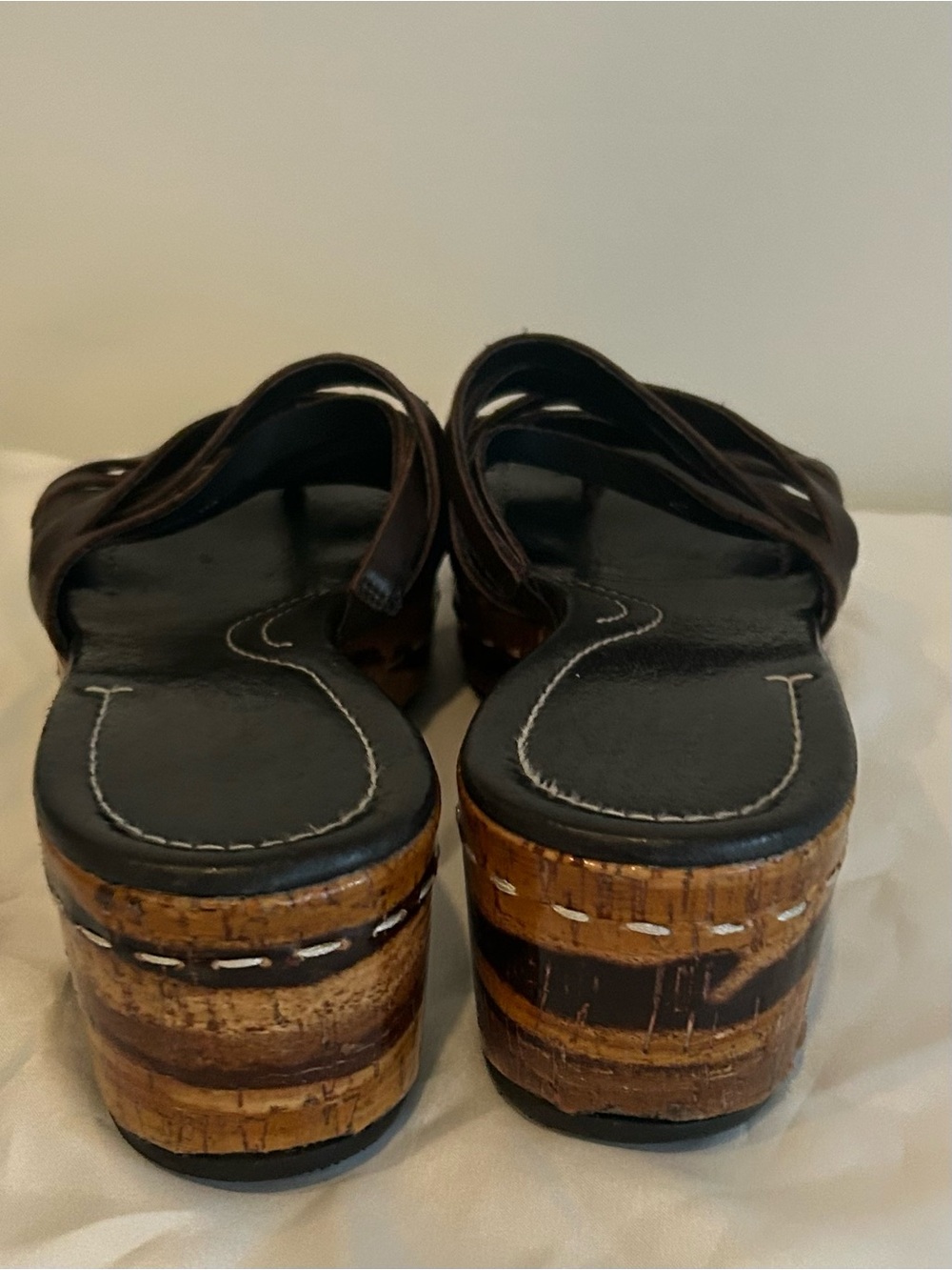 Donald J Pliner Brown Leather Platform Mule Sandals Cork Heel Slides Sz 7.5 - Picture 7 of 10